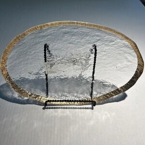 Glacier IVV 10K Gold Trim Italian 14"‎ Oval Serving Platter Textured Art Glass